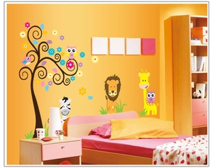 Cartoon Animal Tree Wall Stickers PVC Waterproof Removable Art Decal For Kids Room Nursery Bedroom DIY Home Wall Decor