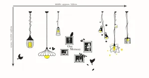 Detail view of removable PVC wall sticker showing chandelier design and dimensions 169x109cm