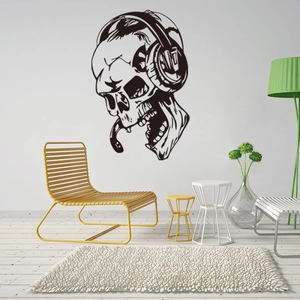 Creative skull with headphones wall sticker for modern living room and bedroom home decor