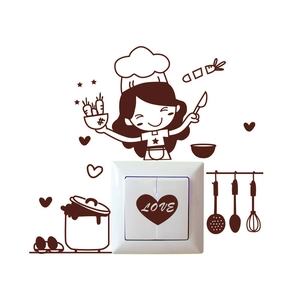 Autocollants de dessin animé de chef pour interrupteur décor de cuisine