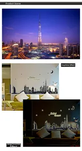 Glow in the dark Dubai skyline wall sticker with Burj Khalifa city silhouette detail