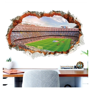 3D football stadium wall sticker with creative broken wall effect for living room decor