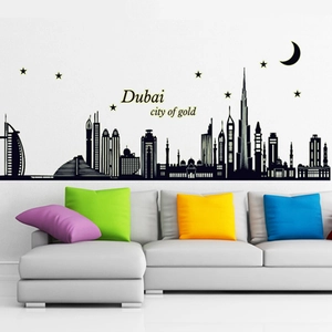 Luminous Dubai Skyline Silhouette Wall Sticker Dubai City Of Gold Night Glow PVC Decal For Home Decor