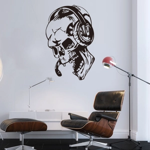 Creative skull with headphones vinyl wall decal for modern living room home decor