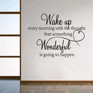 Inspirational Wake Up Every Morning quote wall decal for bedroom decor with heart graphics
