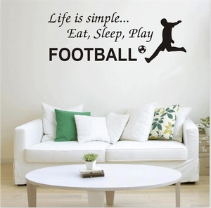 Football Quote Wall Sticker Life Is Simple Eat Sleep Play Football PVC Waterproof Wall Decal Athlete Silhouette Home Decor