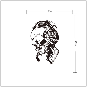 Detailed dimensions of 57x87cm for punk skull wearing headphones creative wall decal sticker