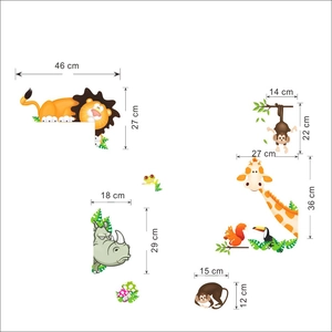 Cartoon animal wall stickers set with giraffe lion and monkey for nursery room decor