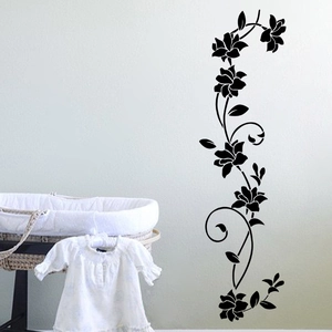 Black vine and floral wall decal silhouette for nursery room background decor