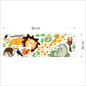 Cartoon jungle animals wall sticker set with giraffe and lion, size 90x30 cm