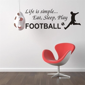 Eat Sleep Play Football wall quote sticker with dynamic soccer player silhouette