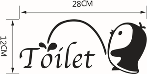 Waterproof black penguin toilet sticker decor with lettering measuring 28cm by 12cm