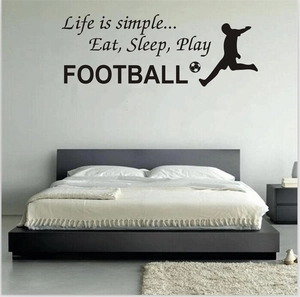 Modern wall sticker featuring football silhouette and Eat Sleep Play Football quote for bedroom
