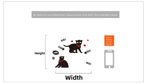 Détail des stickers muraux chat noir avec dimensions 22x16cm pour la décoration intérieure