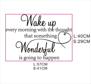 Modern Wake up quote wall decal with pink frame in sizes 57x40cm and 41x29cm