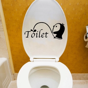 Funny penguin silhouette and Toilet text sticker for bathroom toilet lid decoration