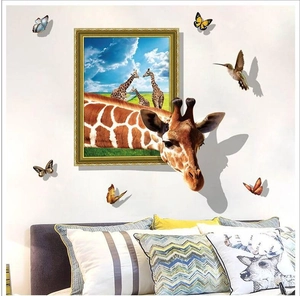 3D Giraffe Wandtattoo-Set mit Schmetterlingen für moderne Schlafzimmer-Wanddekoration