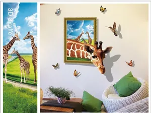 3D-Wandaufkleber mit realistischen Giraffen, Schmetterlingen und Kolibris als Deko