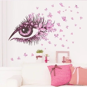 Pink butterfly eye wall sticker mural for romantic bedroom and living room decor