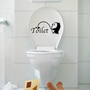 Waterproof penguin toilet seat decal with creative black cartoon wall sticker design
