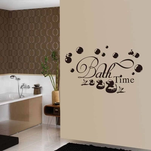 Bath Time wall sticker with cute ducks and bubbles for modern bathroom wall decor