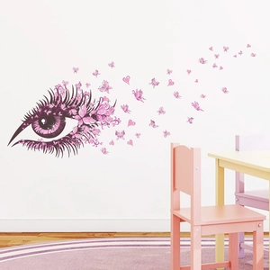Pink butterfly eye wall sticker mural for modern bedroom and living room decor