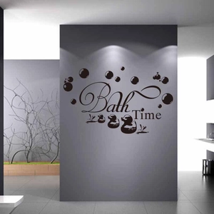 Detail of Bath Time PVC wall sticker featuring cute yellow duck silhouettes and bubbles