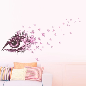Romantic Pink Purple Butterfly Eye Wall Sticker PVC Removable Flower Heart Art Mural For Living Room Bedroom DIY Wall Decal