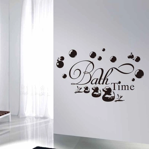 Black PVC Bath Time wall sticker with duck and bubbles for modern bathroom decoration