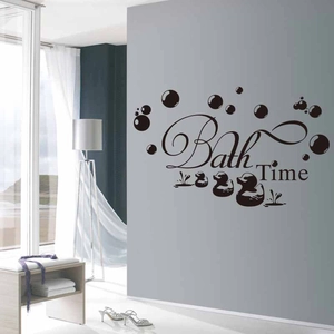 Black PVC Bath Time wall sticker with cute ducks and bubbles for bathroom decor