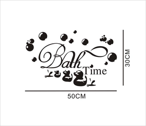 Detailed dimension guide for black Bath Time duck wall sticker measuring 50cm by 30cm