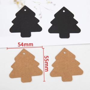 Christmas tree shaped kraft paper gift tags in black and brown colors with pre-cut holes