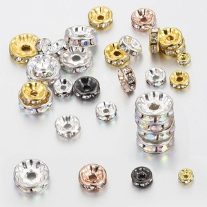 Zinc Alloy Rhinestone Rondelle Spacer Beads For DIY Jewelry Making Bracelet Necklace Findings Gold Silver Rose Gold Black