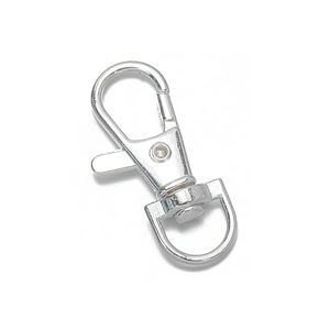 Detailed close-up of rotating 360-degree D-ring on a polished silver lobster clasp hook