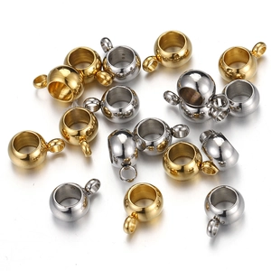 Polished stainless steel large hole beads with rings in gold and silver finish