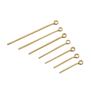 Polished gold eye pins in various lengths for jewelry making and beaded DIY projects