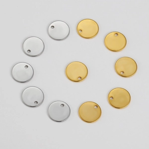 Pendentifs ronds en acier inoxydable doré et argenté avec trou pour bijoux DIY