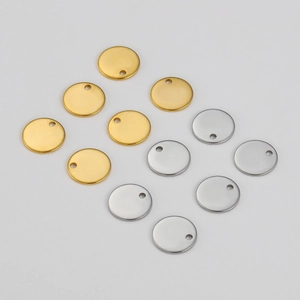 Pendentifs ronds en acier inoxydable doré et argenté avec trous pour bijoux DIY