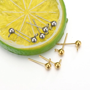 Golden and silver ball stud earrings with closed loop connectors for DIY jewelry making