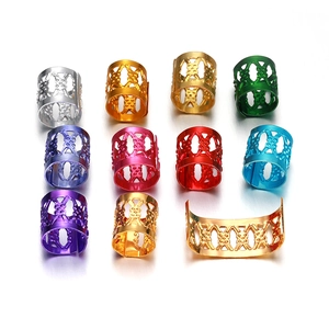 Colorful adjustable aluminum hair rings for dreadlocks and braids in assorted metallic tones