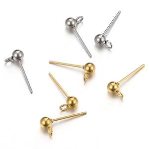 Gold and silver stainless steel ball post earrings with closed loops for DIY jewelry making