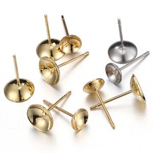 Roestvrijstalen Oorsteker Met Komvormige Basis Goud Zilver Verguld Voor Kunstparel DIY Sieraden Maken Minimalistische Stijl
