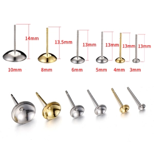 Roestvrijstalen oorknopjes basis voor DIY parel sieraden in goud en zilver kleur, 3-10mm