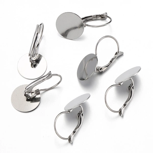 Polished stainless steel leverback earring hooks with flat round pads for DIY jewelry making
