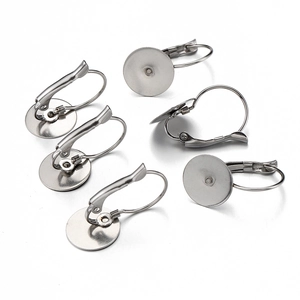 Silver stainless steel leverback earring hooks with flat disc base for DIY jewelry