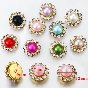 Golden sunflower rhinestones and pearls craft charms for jewelry and brooch making