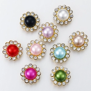 Golden sunflower rhinestone pearl decorative buttons for DIY jewelry making accessories