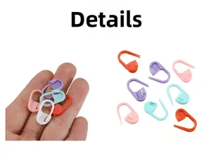 Detailed macro view of colorful plastic safety stitch markers for DIY knitting and crochet