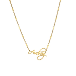 Customized 'Audrey' name necklace in gold-plated stainless steel with an elegant script font