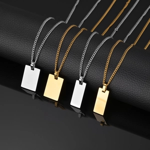 Minimalist Stainless Steel Rectangle Pendant Necklace Geometric Dog Tag Jewelry For Men Women Gold Silver Necklaces Gift